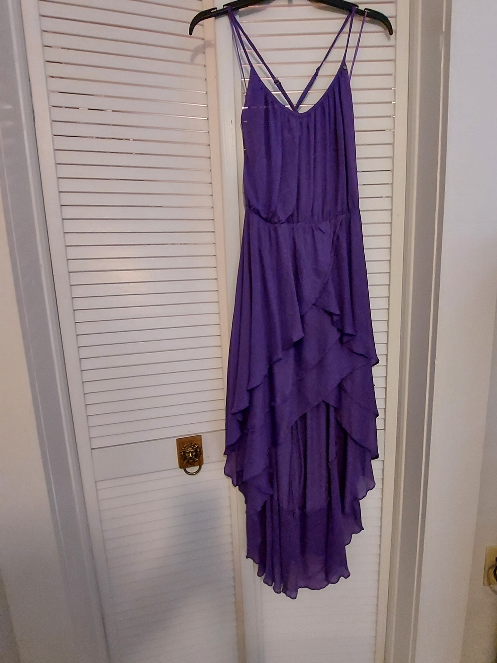 Guess Purple Asymmetrical Ruffle High-Low Spaghetti Strap Dress